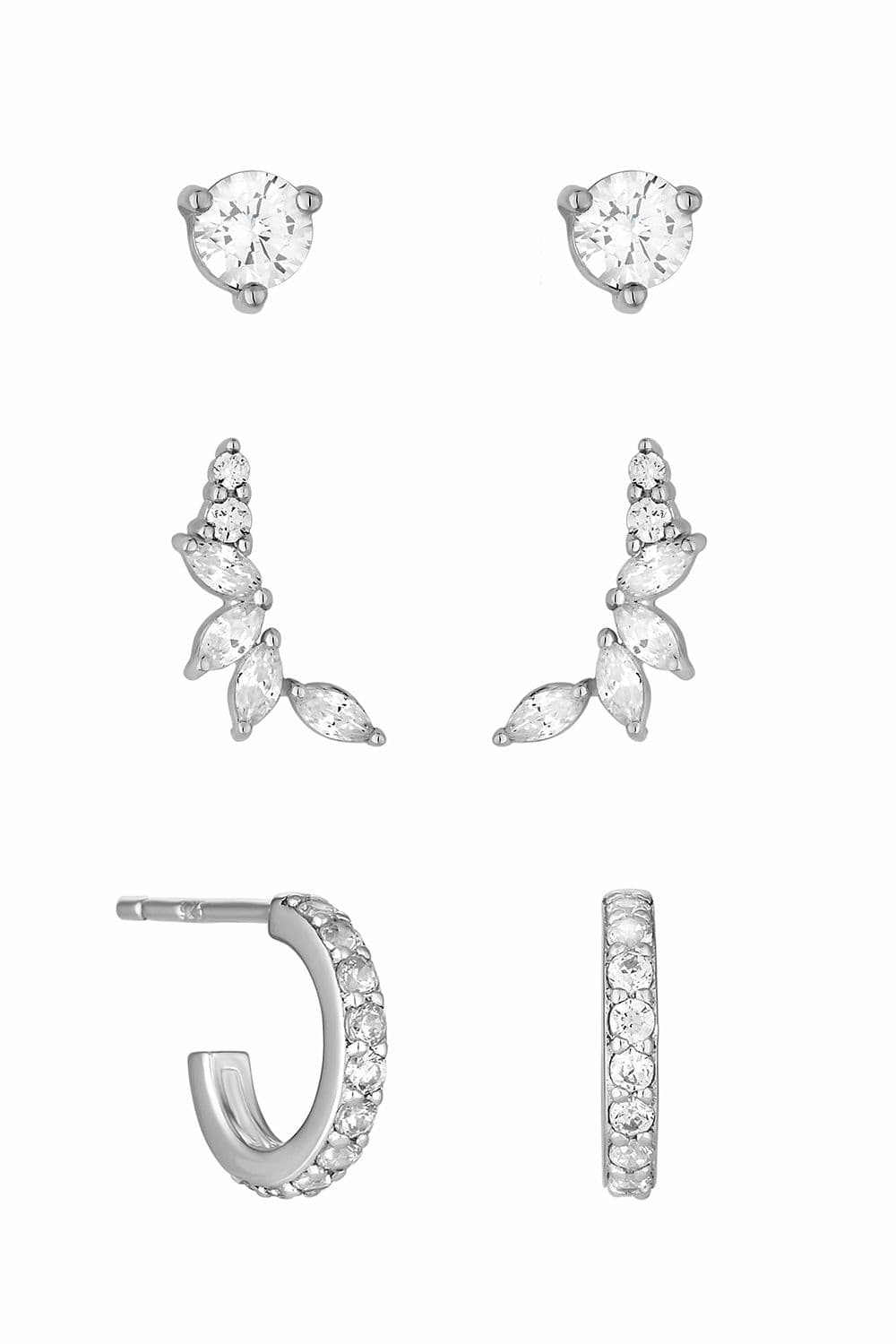 Sterling 925 Cubic Zirconia Climber Earrings Pack 3