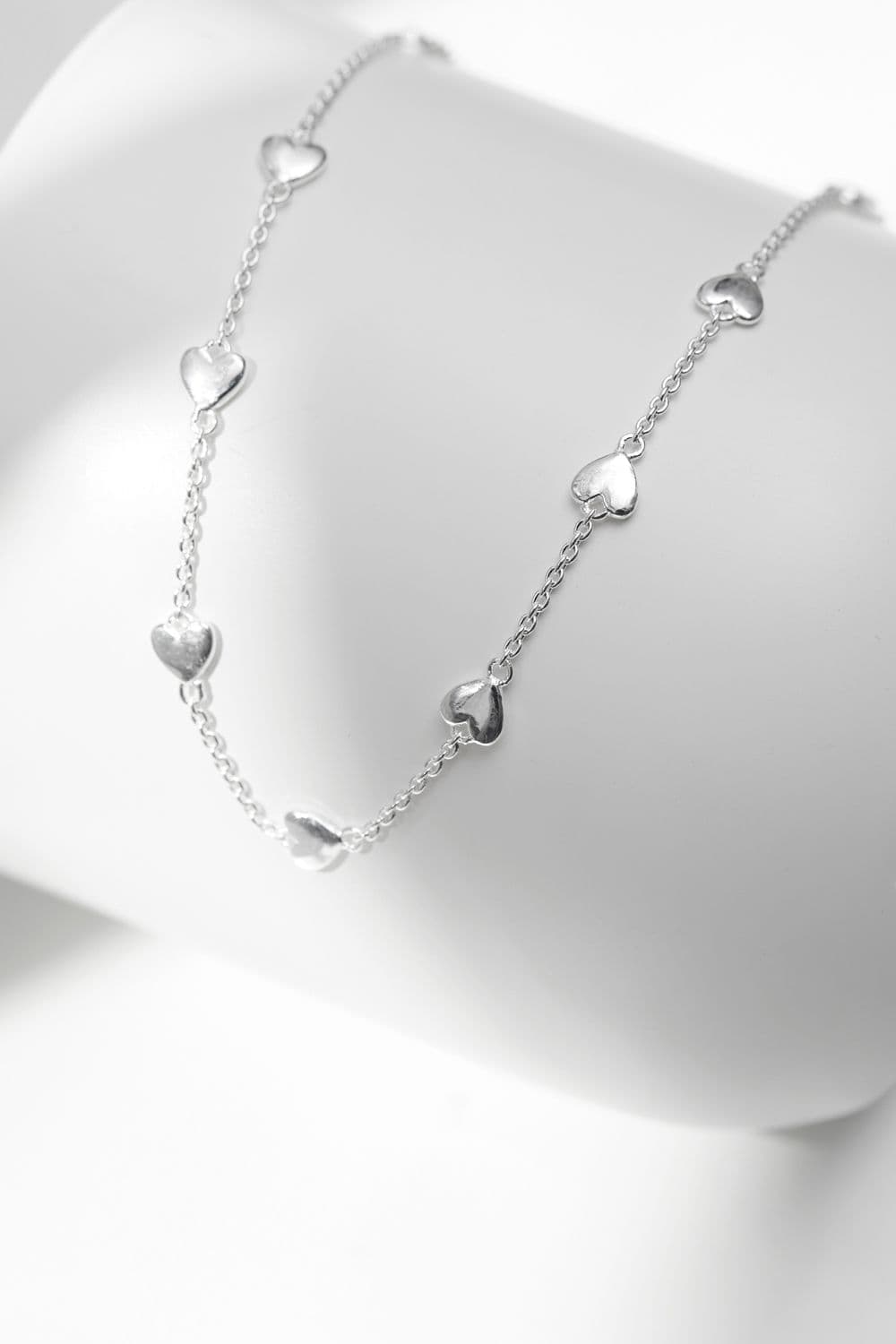 Sterling 925 Polished Heart Station Necklace