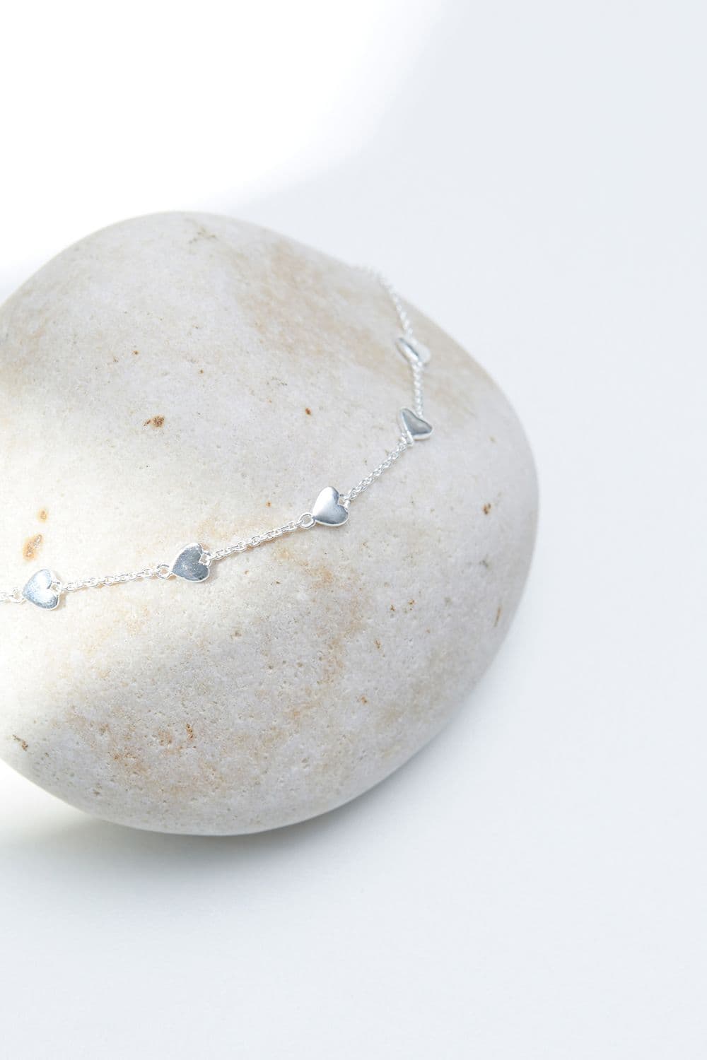 Sterling 925 Polished Heart Station Bracelet