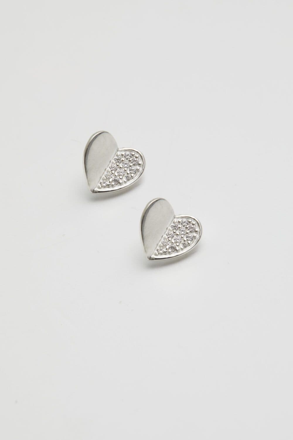 Recycled Sterling 925 Mini Heart Polished Pave Stud Earrings