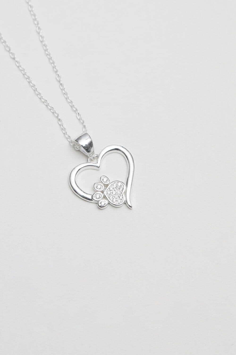 Sterling 925 Paw Print Heart Pendant Necklace