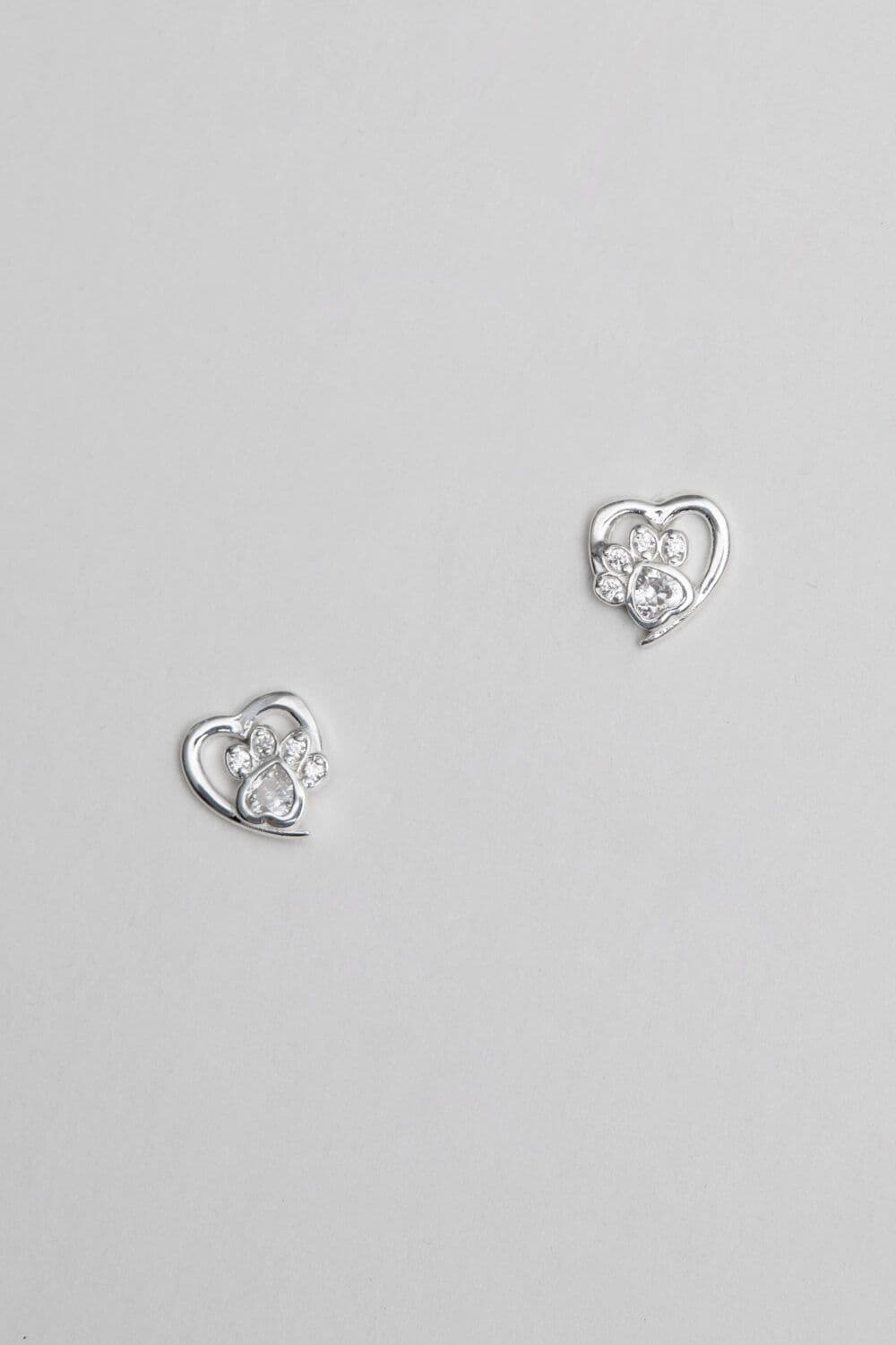 Sterling 925 Paw Print Heart Earrings