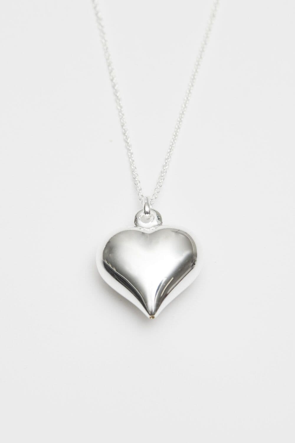 Recycled Sterling 925 Polished Puff Heart Necklace