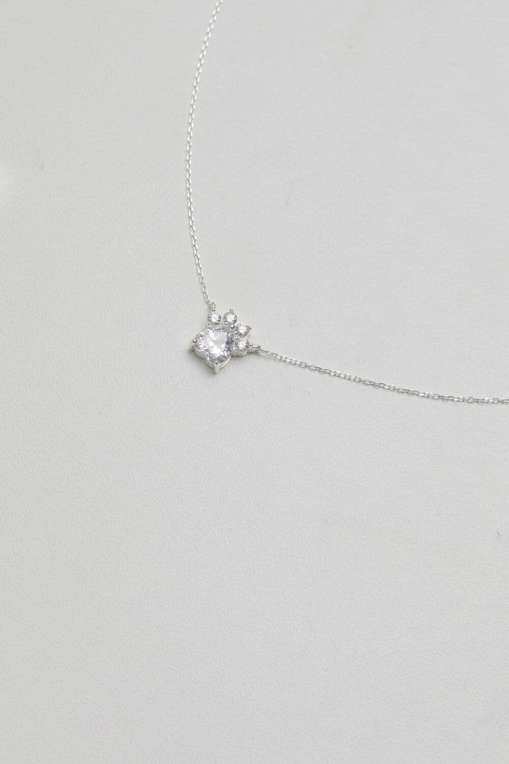 Sterling 925 Cubic Zirconia Paw Print Pendant Necklace