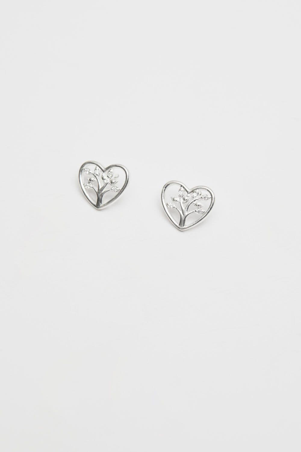 Sterling 925 Tree Love Heart Stud Earrings