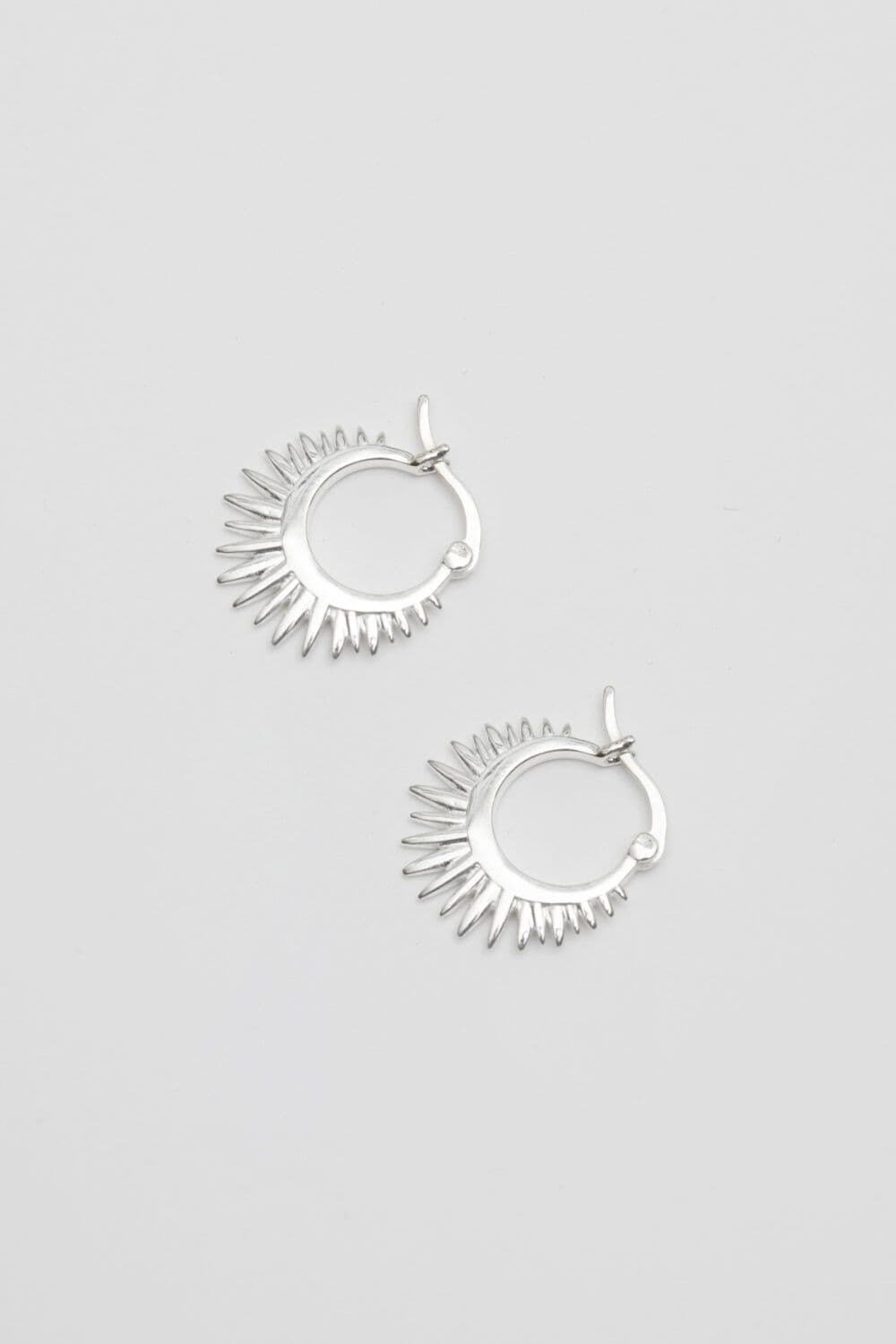 Sterling 925 Polished Starburst Hoop Earrings