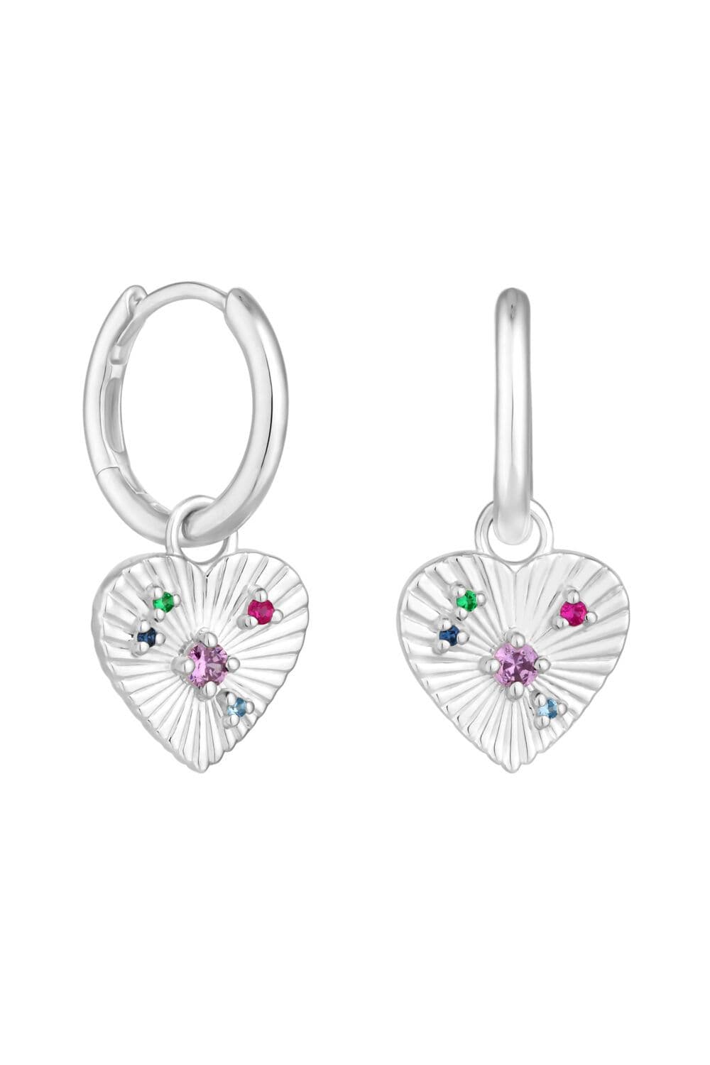 Sterling 925 Heart Charm Huggie Hoop Earrings