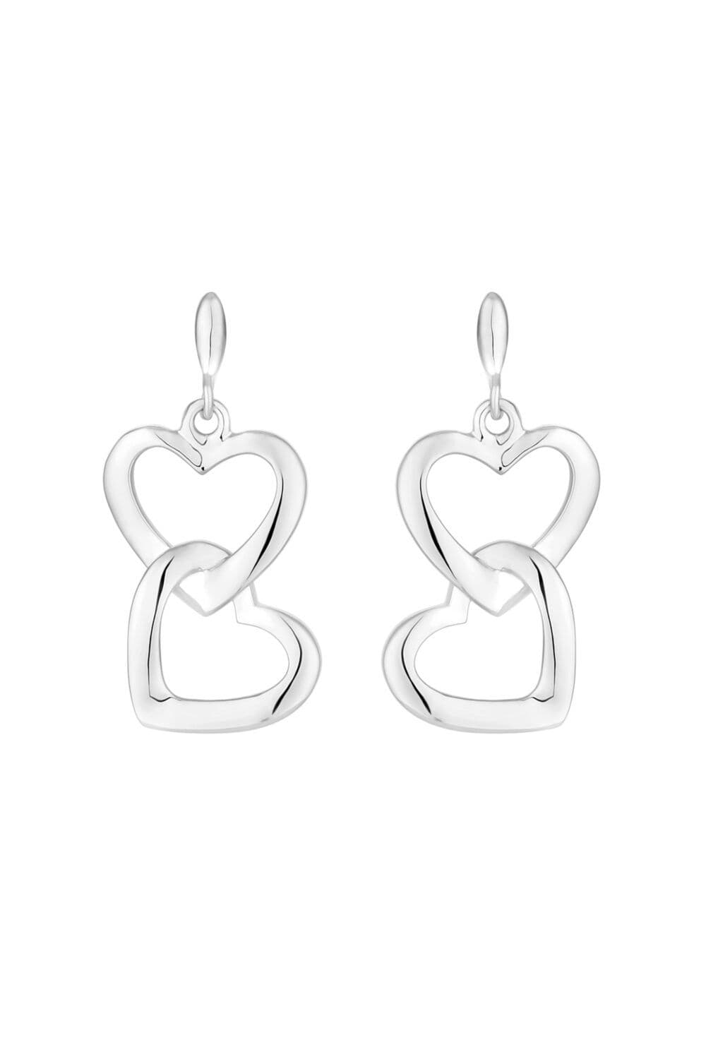 Sterling 925 Polished Open Double Drop Heart Earrings
