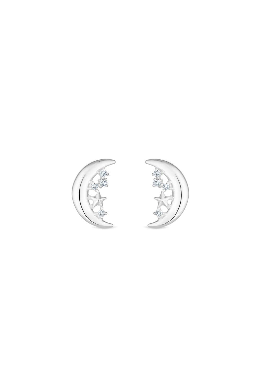 Sterling 925 Polished Cubic Zirconia Celestial Crescent Earrings