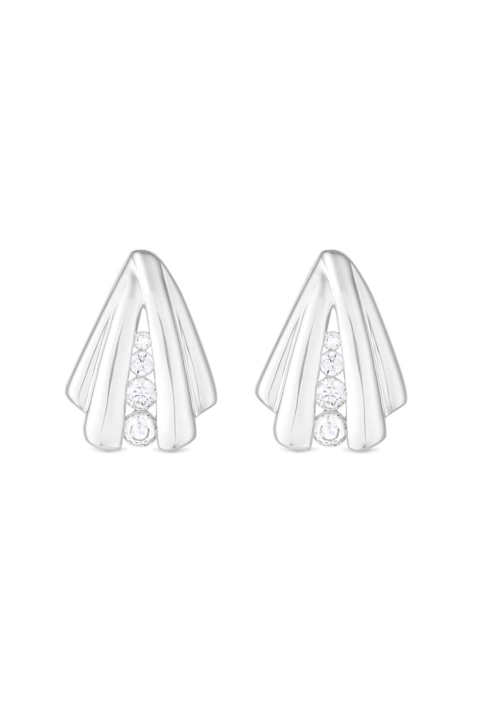 Sterling 925 Polished Cubic Zirconia Shell Stud Earrings