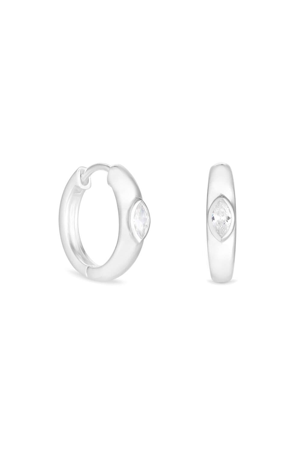 Sterling 925 Polished Navette Centre Huggie Hoop Earrings