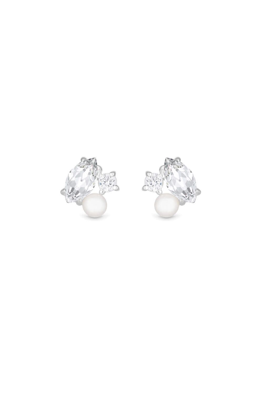 Sterling 925 Cubic Zirconia Freshwater Pearl Multi Stone Stud Earrings