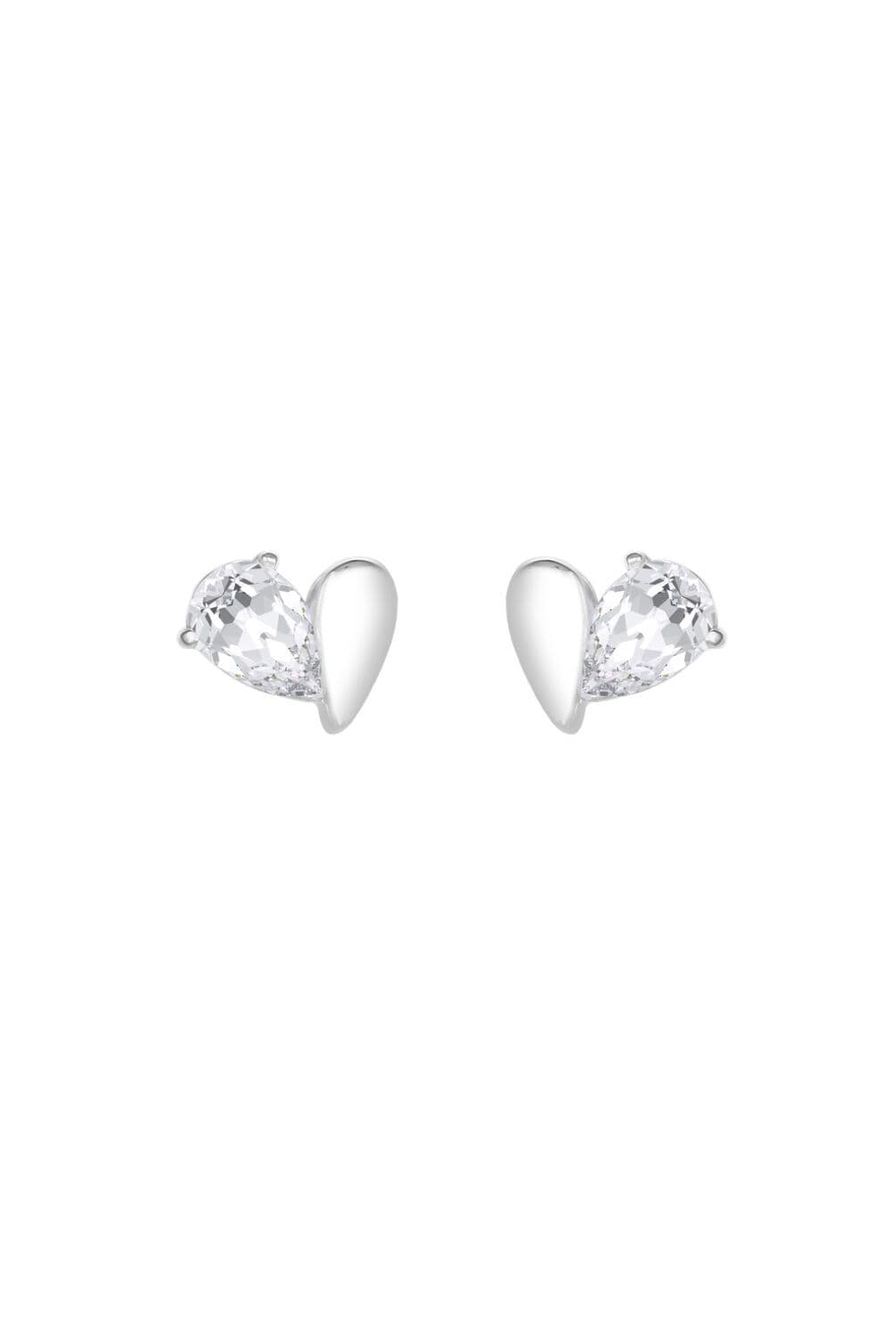 Sterling 925 Polished Cubic Zirconia Heart Stud Earrings