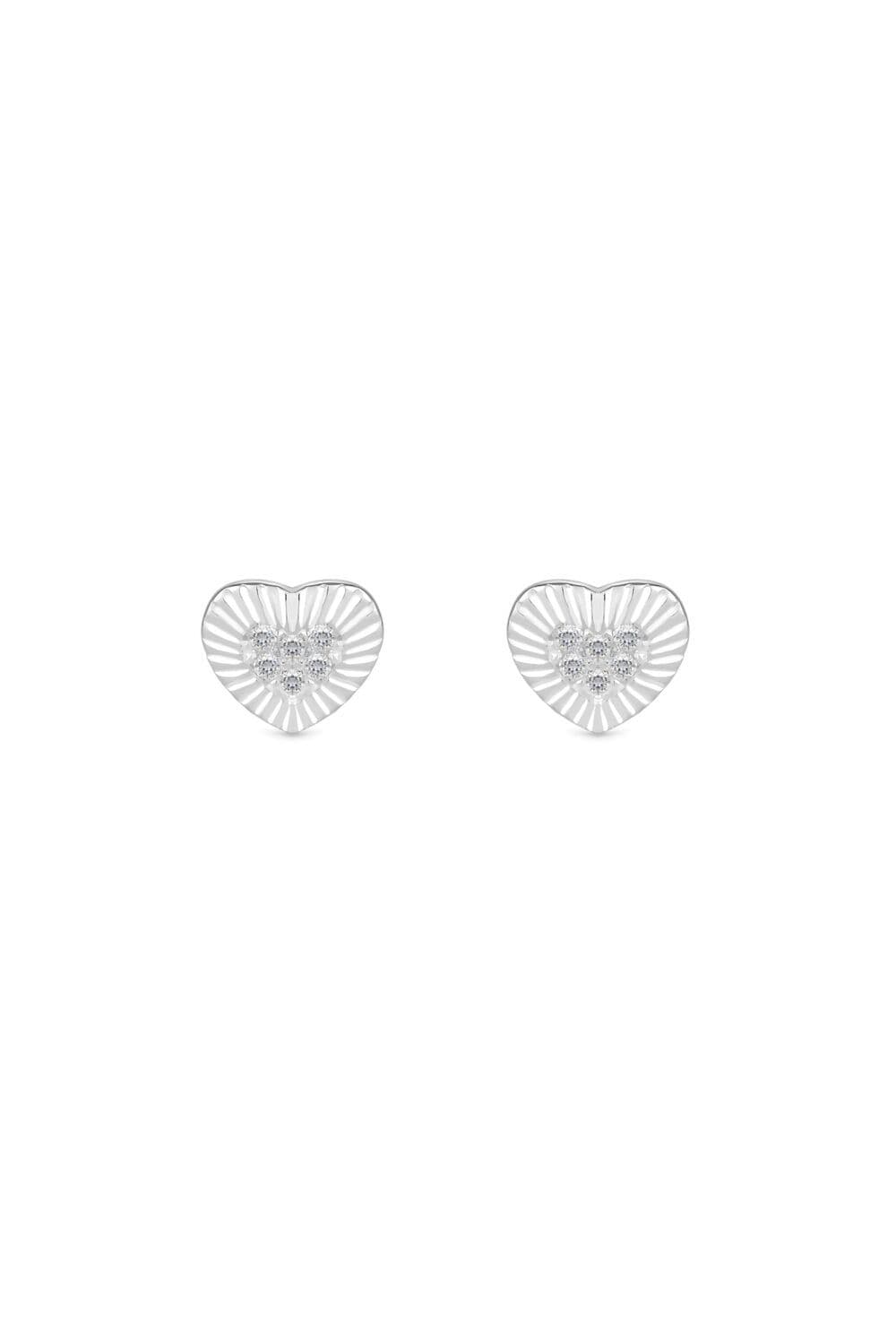 Sterling 925 Polished Pave Mini Heart Stud Earrings