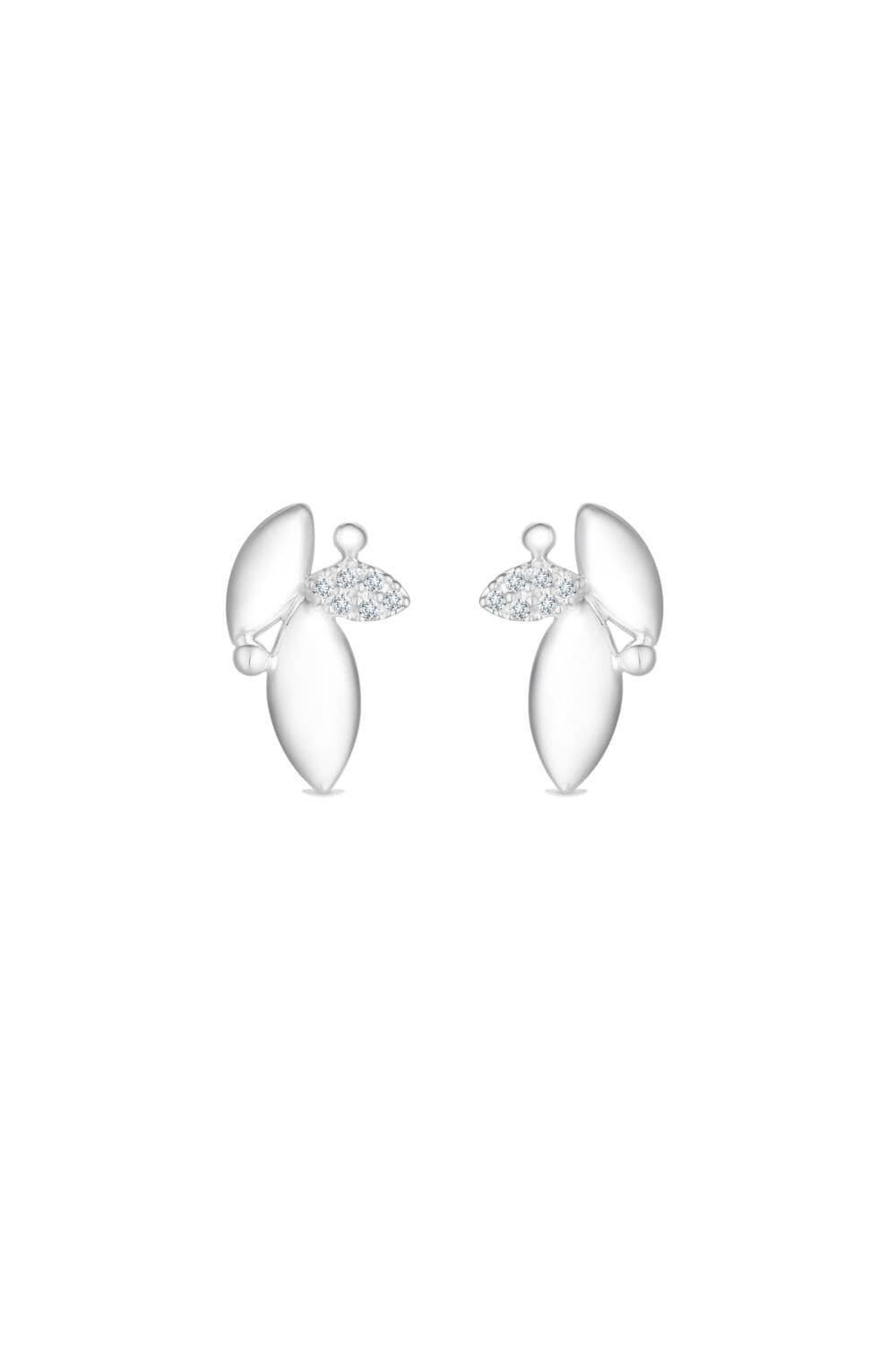 Sterling 925 Polished Cubic Zirconia Leaf Stud Earrings
