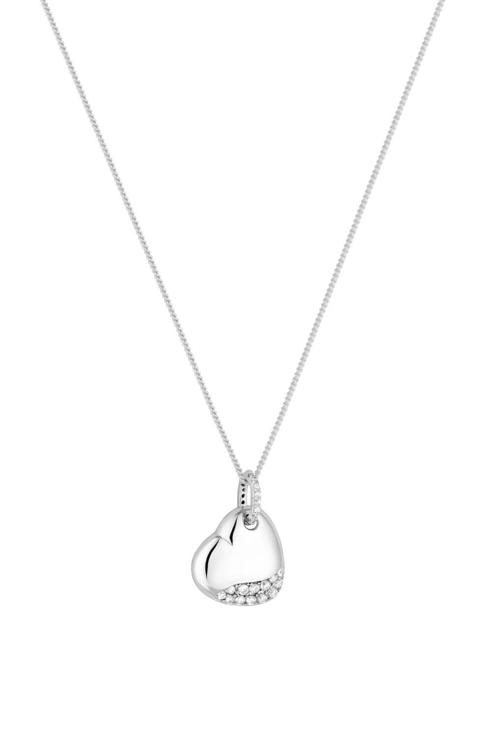 Sterling 925 Pave Polished Puff Heart Necklace