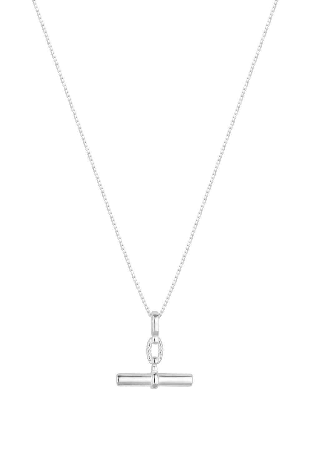 Sterling 925 Textured Polished T Bar Necklace