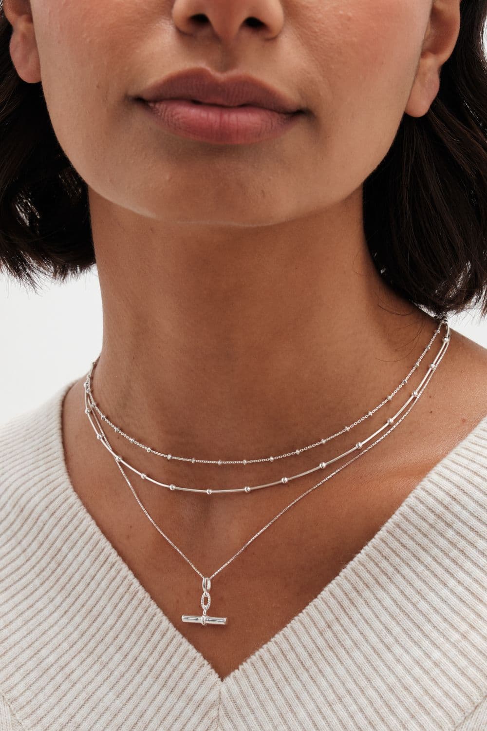 Sterling 925 Polished Double Row Ball Chain Necklace