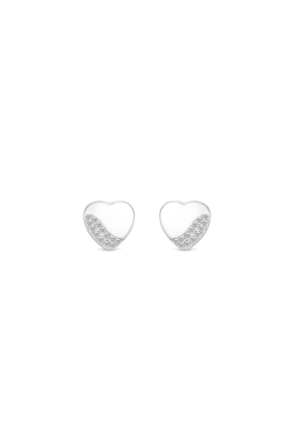 Sterling 925 Polished Pave Heart Stud Earrings