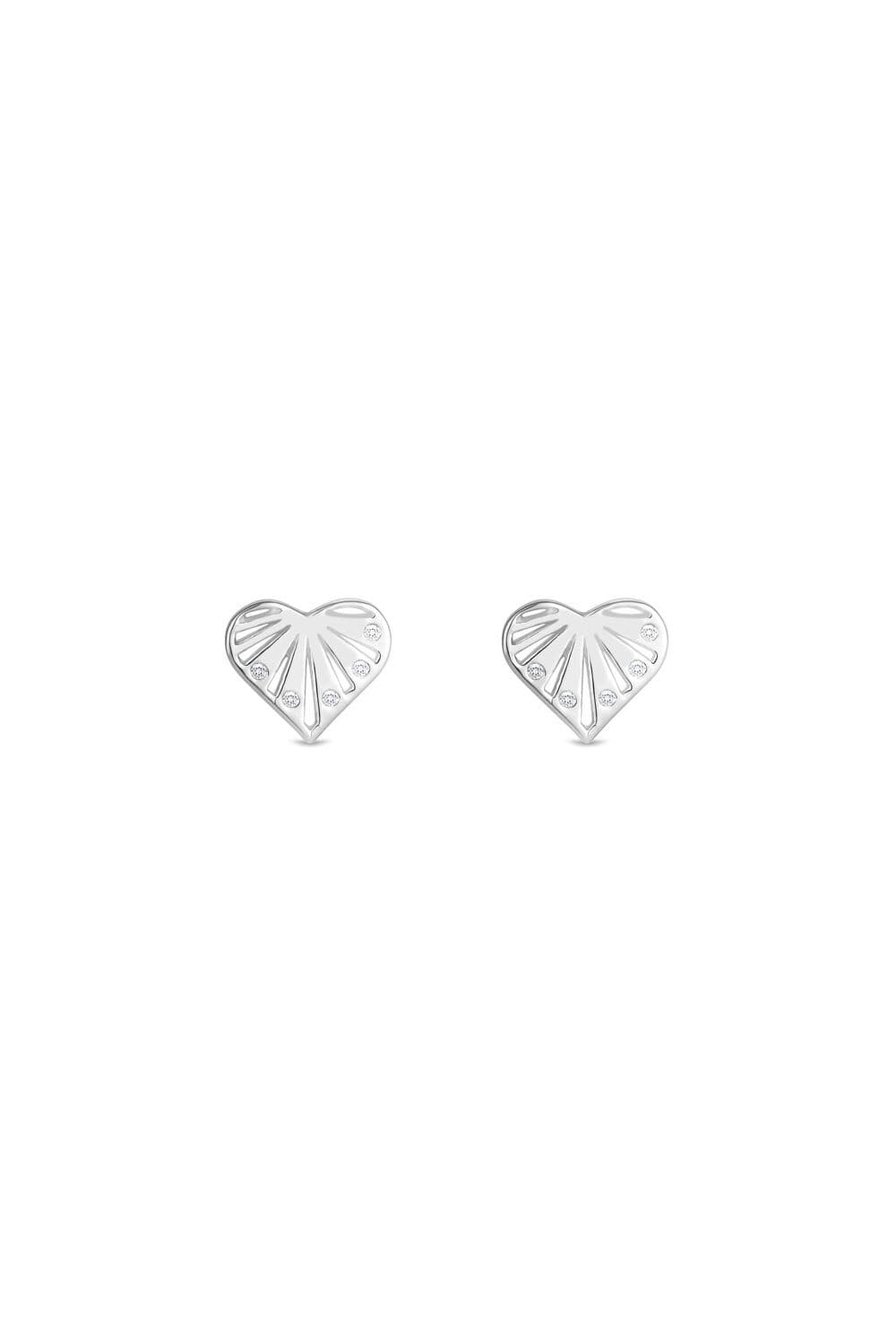 Sterling 925 Cubic Zirconia Sunburst Heart Stud Earrings