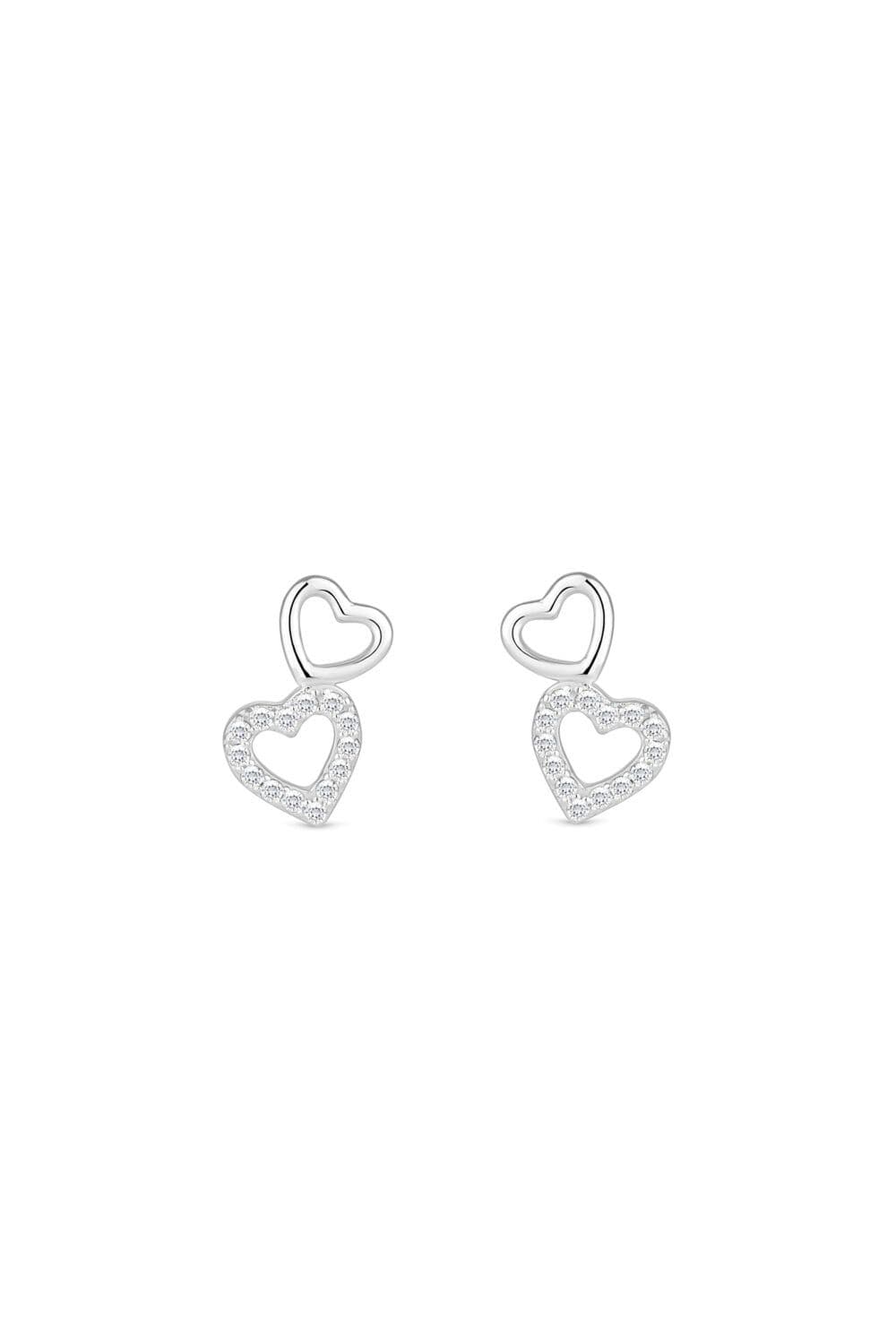 Sterling 925 Polished Cubic Zirconia Double Heart Stud Earrings