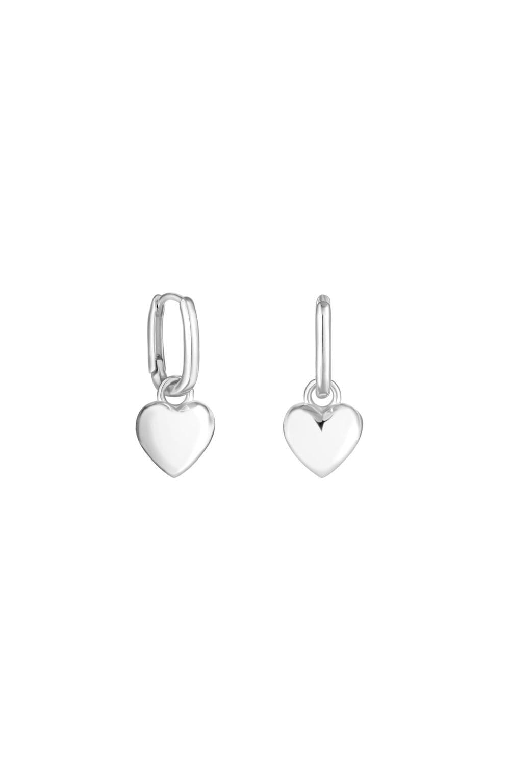 Sterling 925 Polished Puff Heart Charm Hoop Earrings