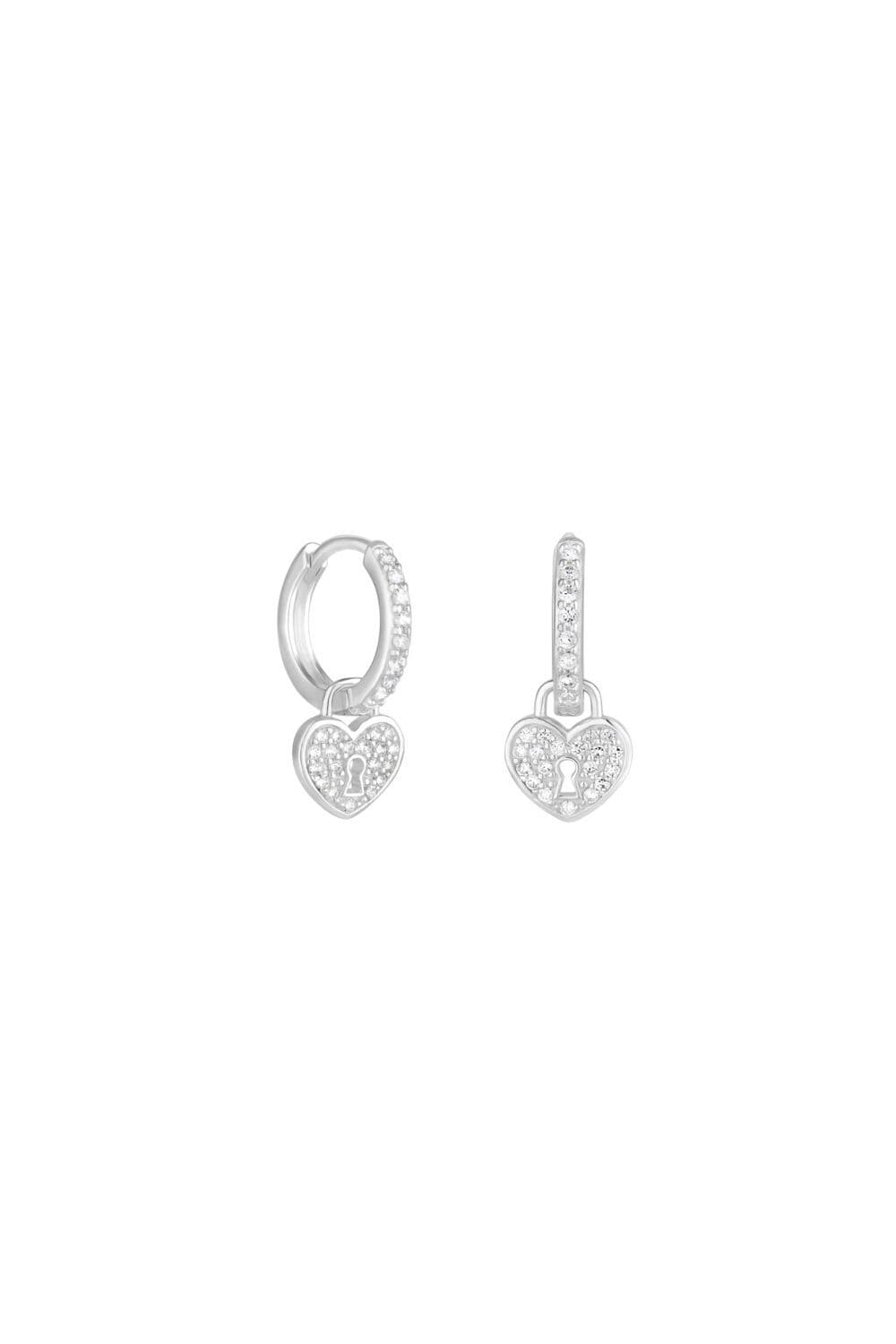 Sterling 925 Pave Padlock Charm Hoop Earrings