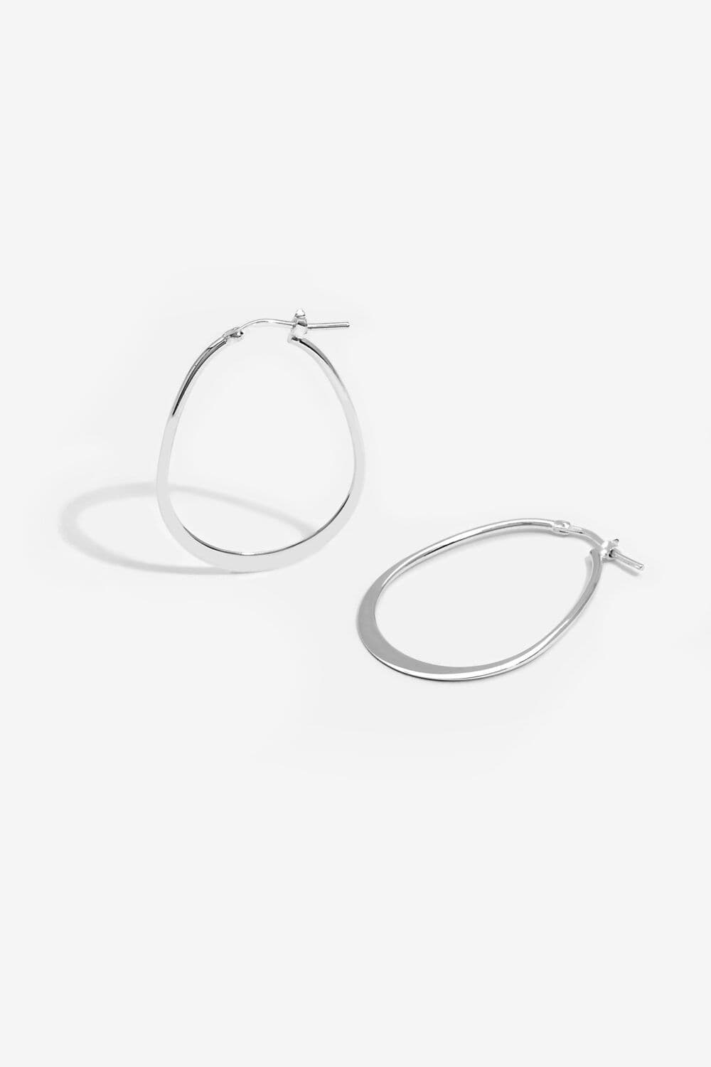 Sterling 925 Polished Oval Flat Edge Hoop Earrings