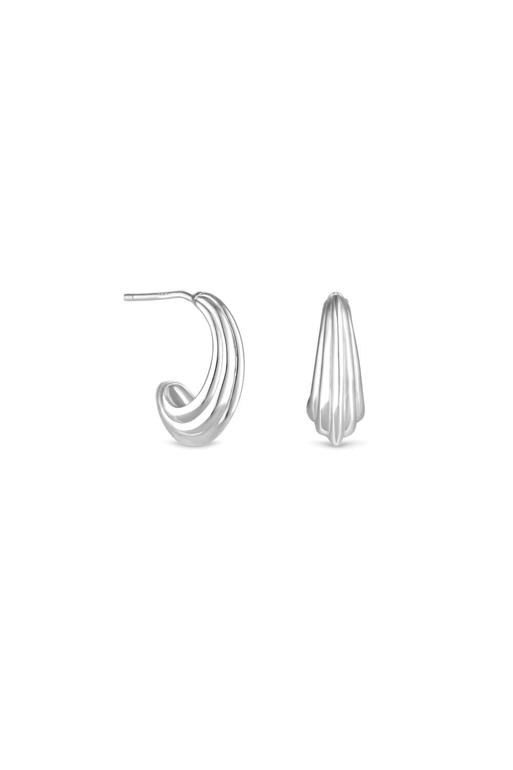 Sterling 925 Polished Ridged Hoop Earrings