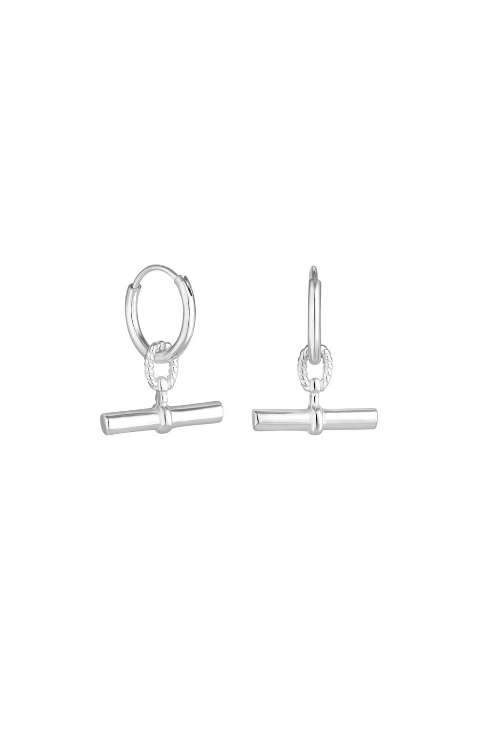 Sterling 925 Textured Polished T Bar Hoop Earrings