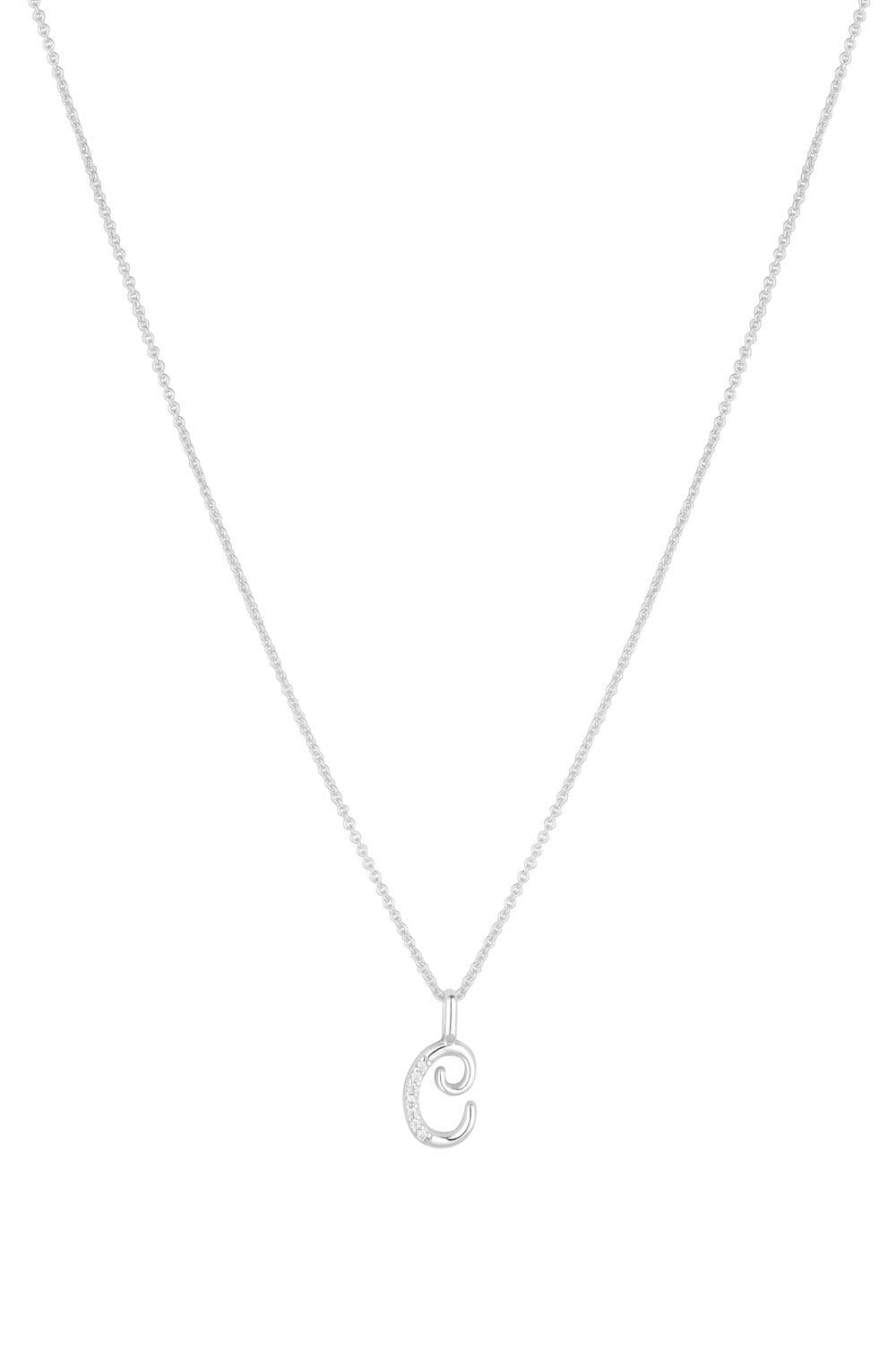 Sterling 925 Polished Cubic Zirconia Initial Pendant C