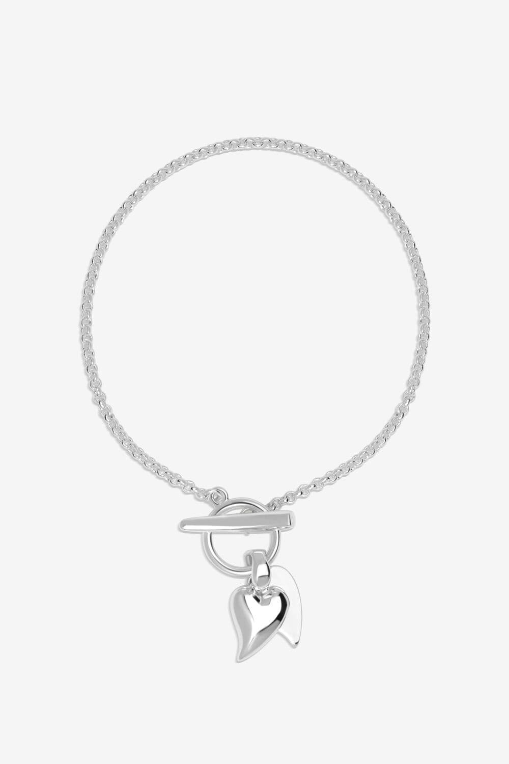Sterling 925 Heart Charm T Bar Bracelet