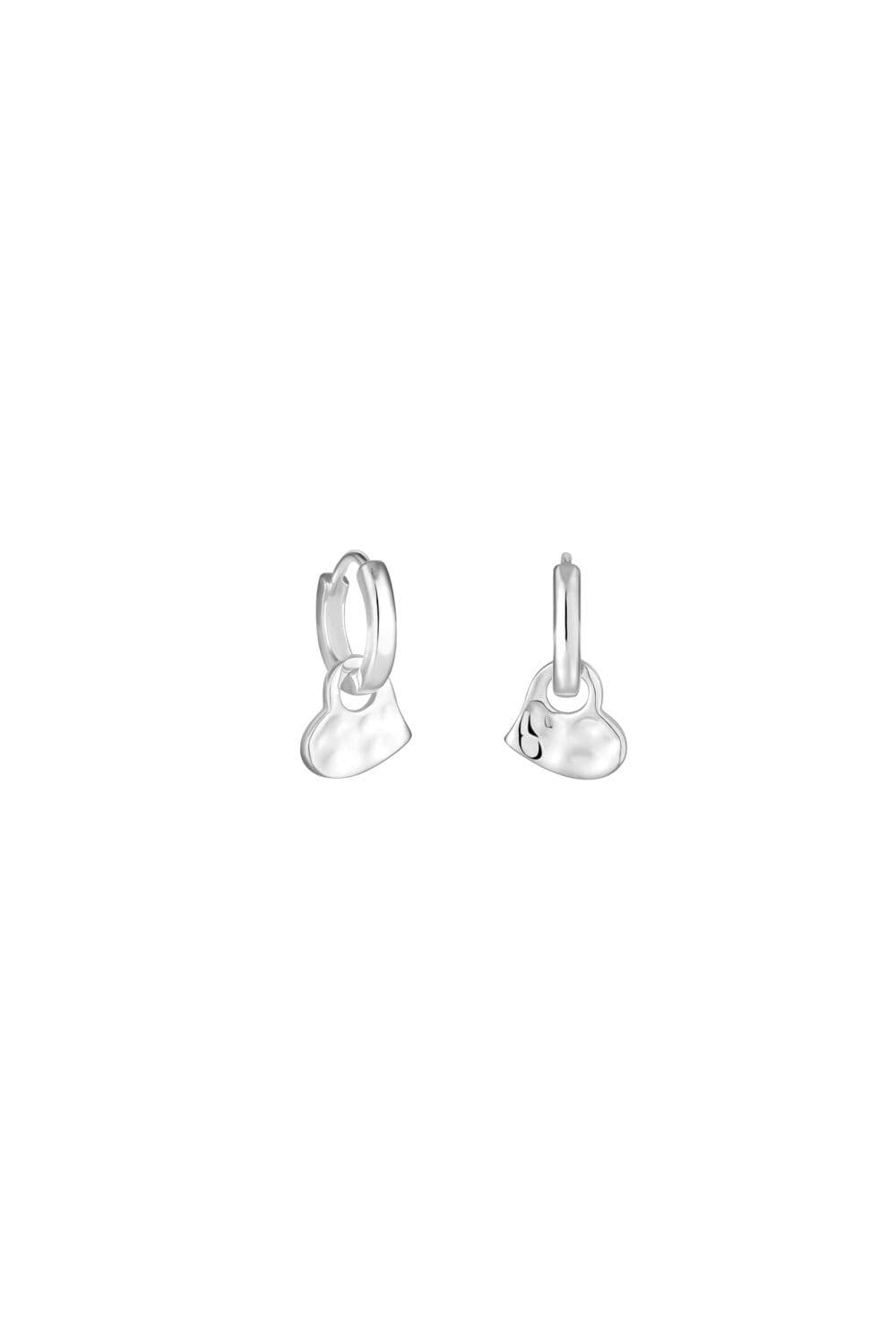 Sterling 925 Polished Huggie Hoop Molten Heart Drop Earrings
