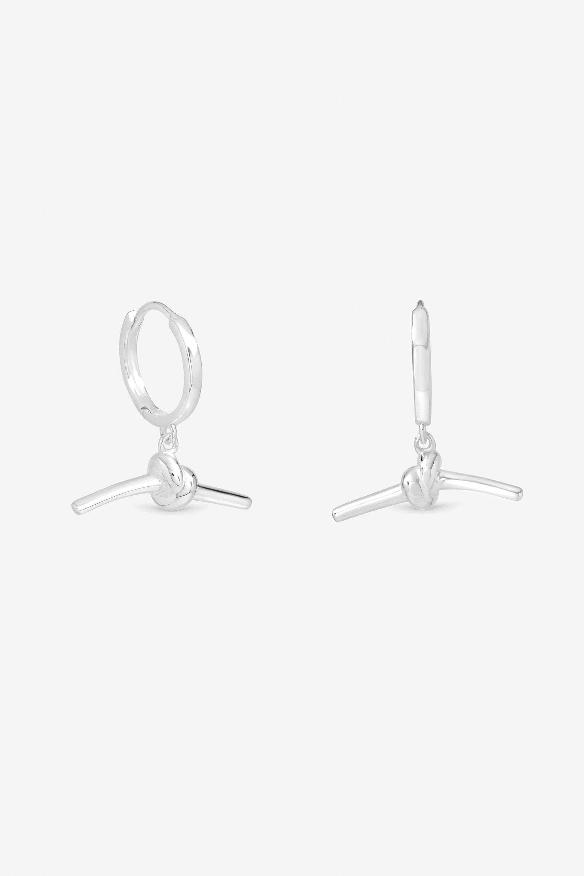 Sterling 925 Polished Knotted T Bar Hoop Earrings