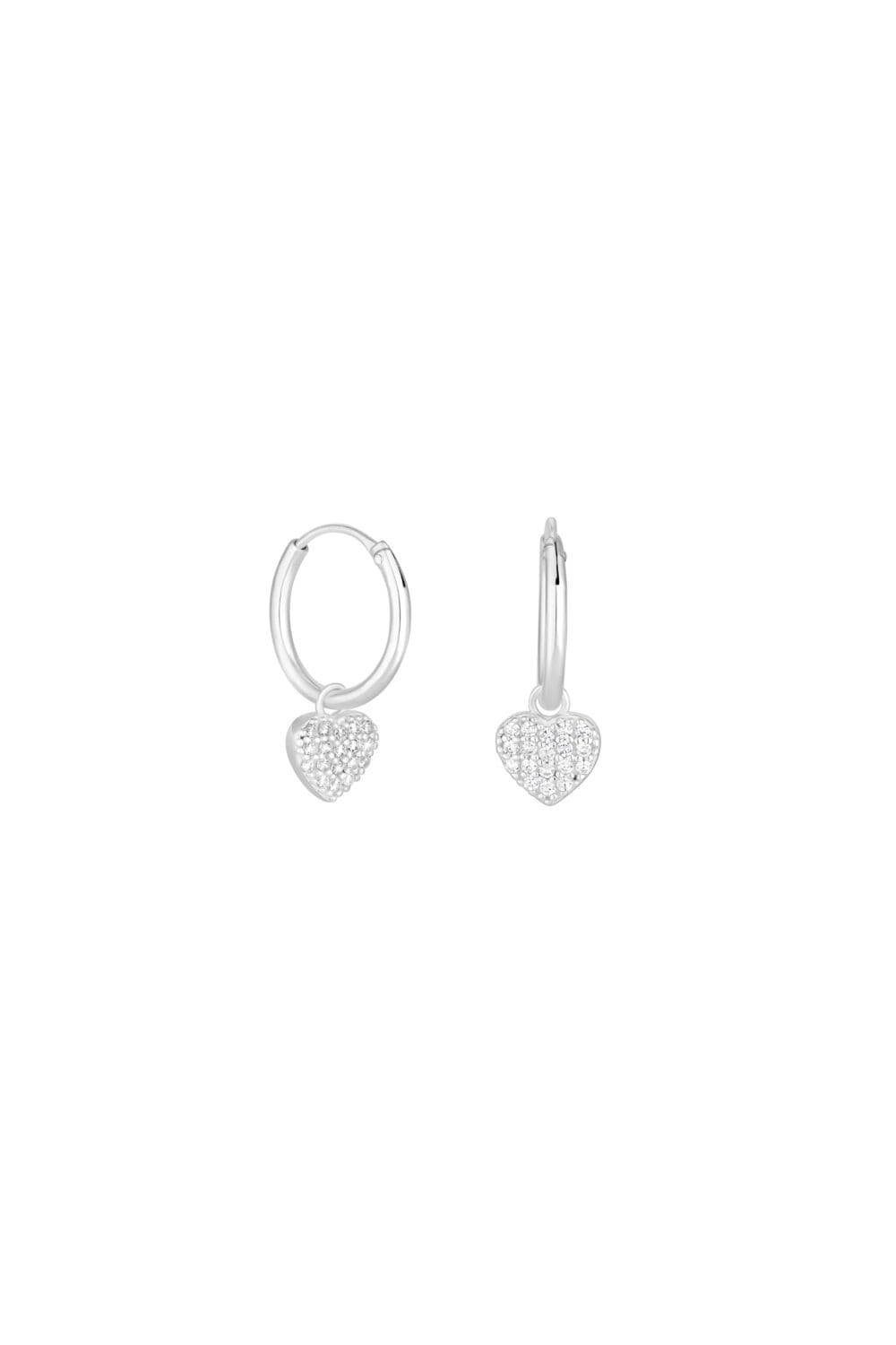 Sterling 925 Cubic Zirconia Pave Heart Charm Hoop Earrings