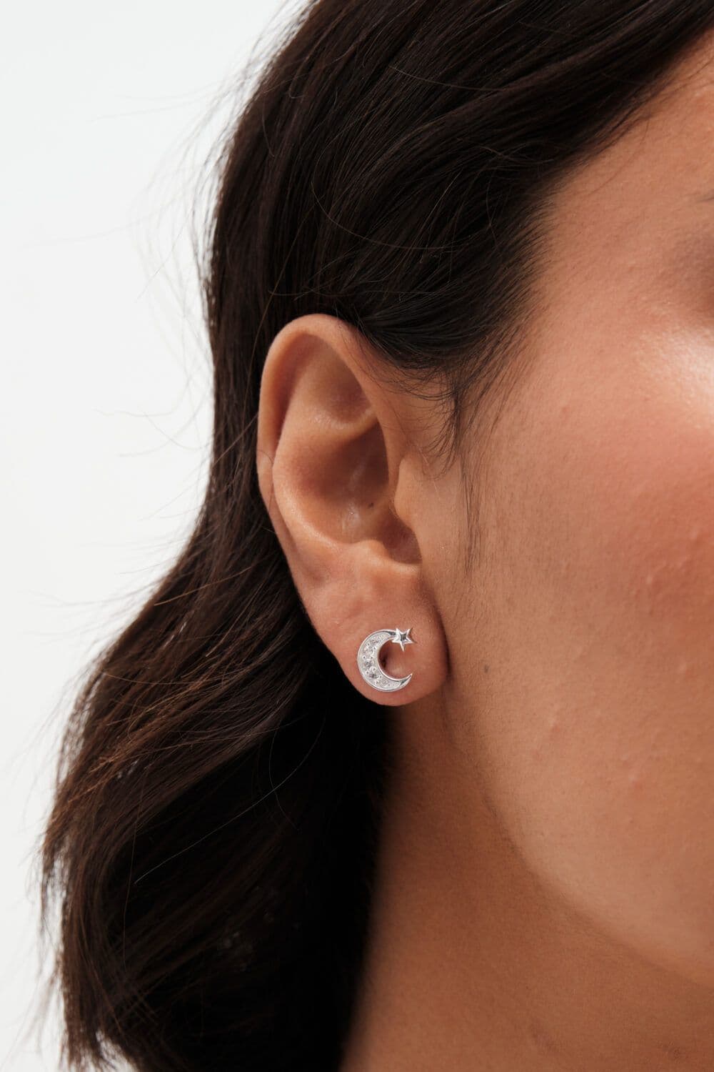 Sterling 925 Cubic Zirconia Pave Celestial Stud Earrings