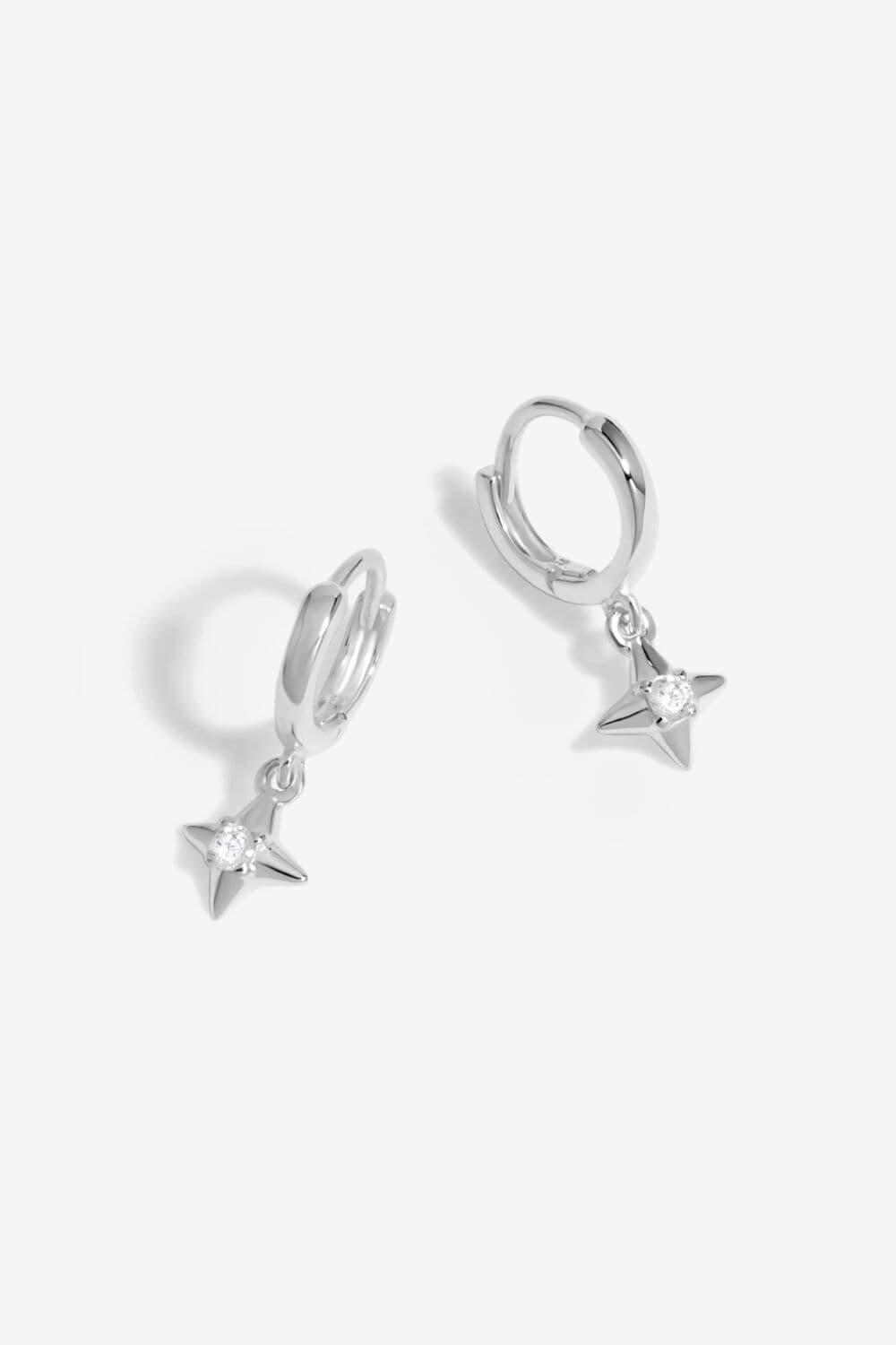 Sterling 925 Polished Cubic Zirconia Crystal Celestial Charm Hoop Earrings