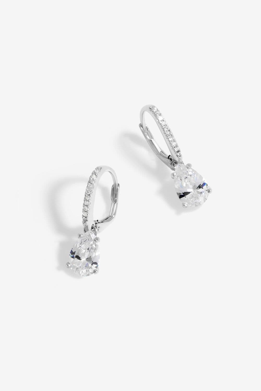 Sterling 925 Cubic Zirconia Crystal Drop Hoop Earrings