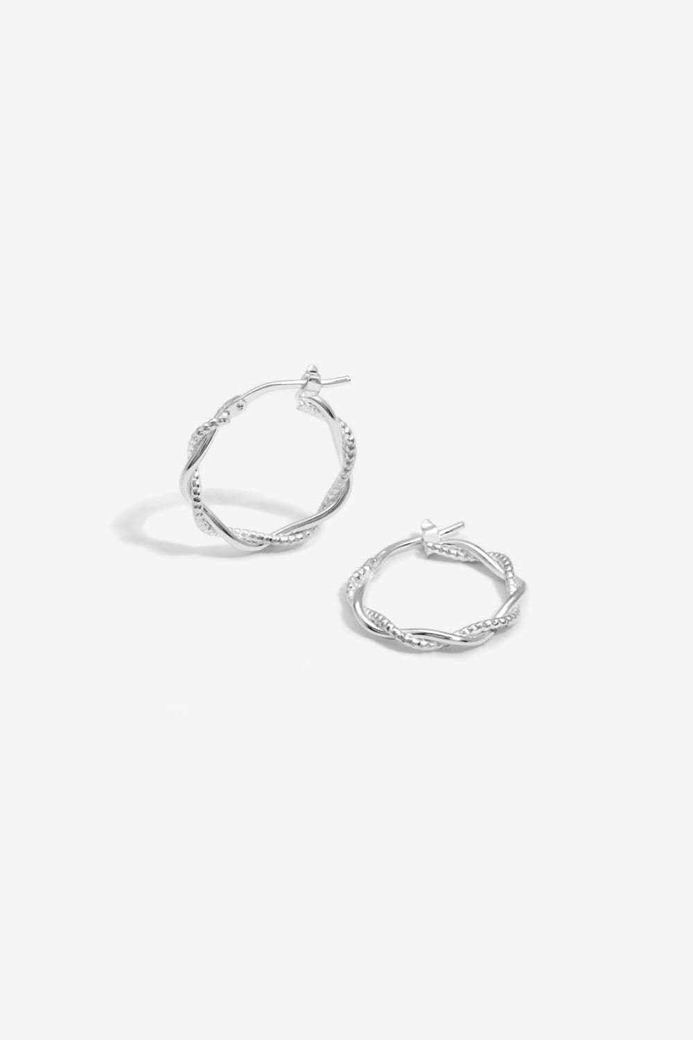 Sterling 925 Polished Textured Woven Hoop Earrings