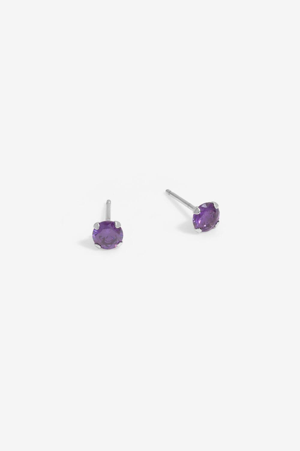 Sterling 925 Cubic Zirconia Amethyst Round 8mm Stud Earrings