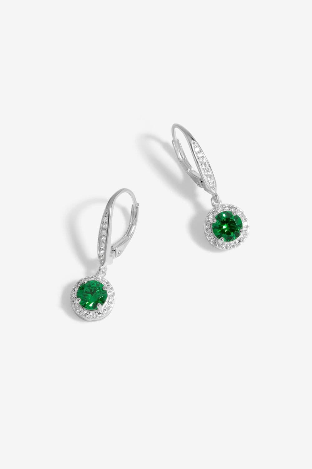 Sterling 925 Cubic Zirconia Emerald Halo Hoop Drop Earrings