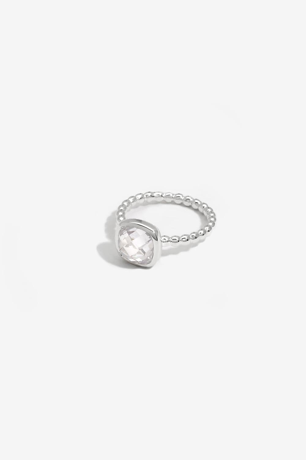 Sterling 925 Beaded Polished & Cubic Zirconia Centre Ring