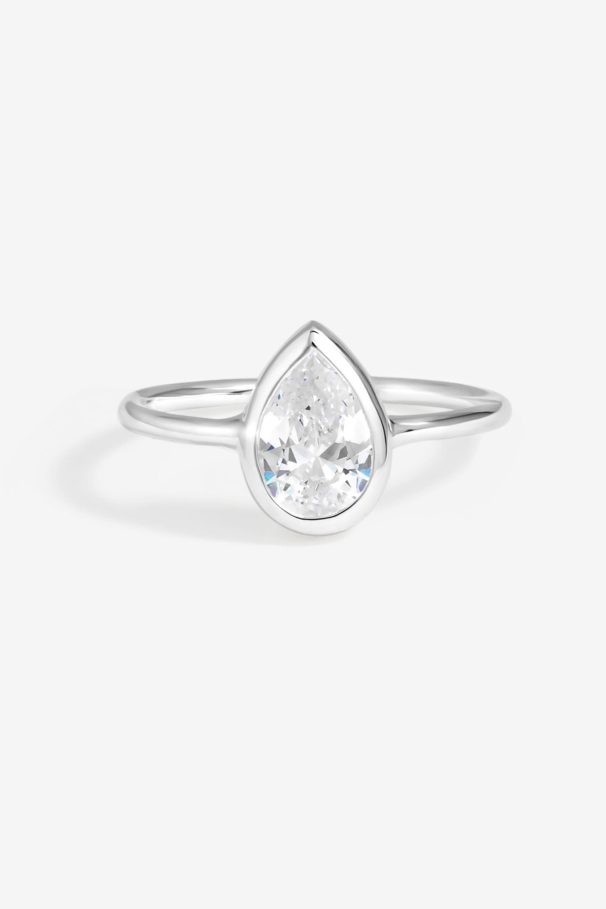 Sterling 925 Cubic Zirconia Solitaire Pear Ring