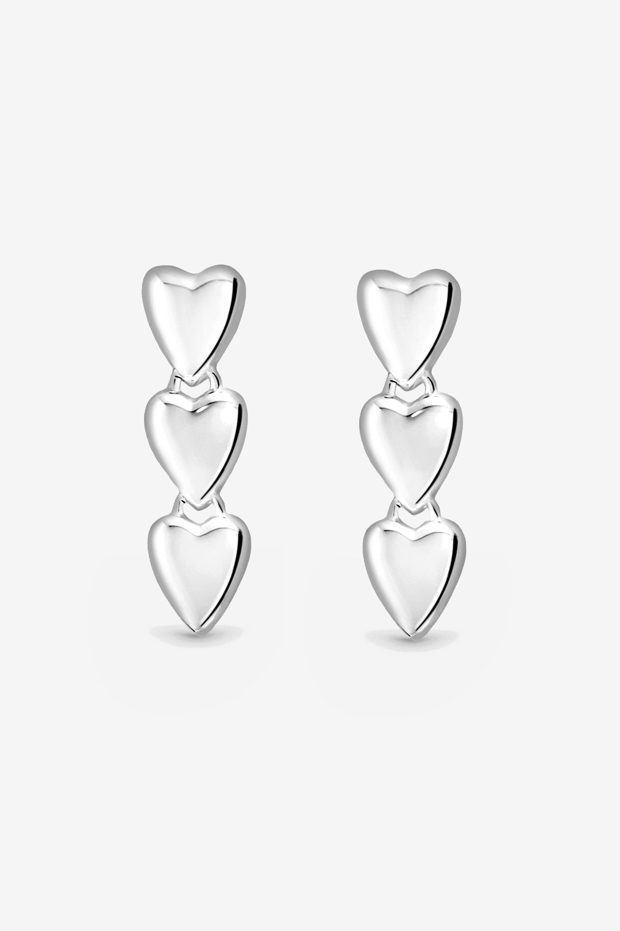 Sterling 925 Polished Triple Heart Drop Earrings