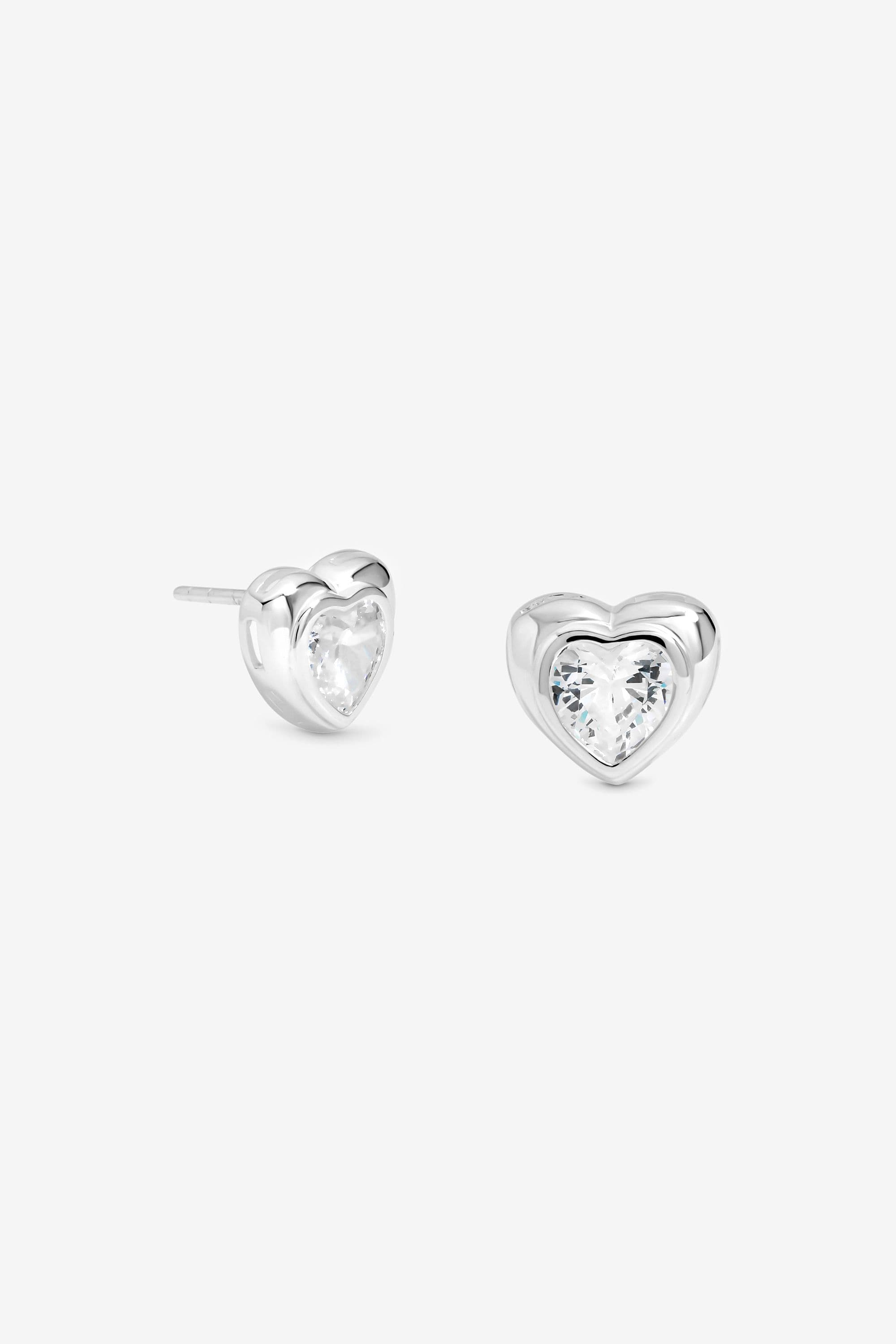 Sterling 925 Polished Cubic Zirconia Centre Heart Stud Earrings