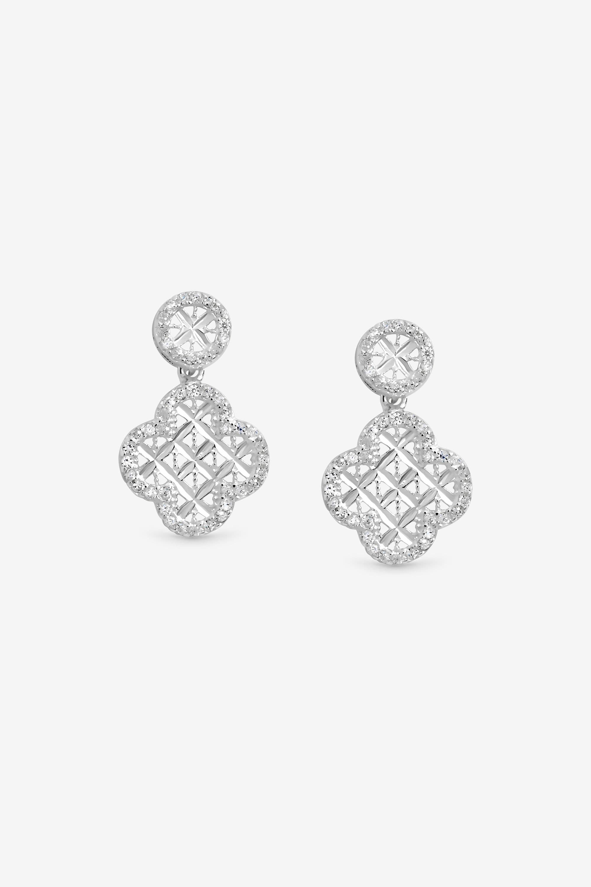 Sterling 925 Textured Double Drop Clover Earrings