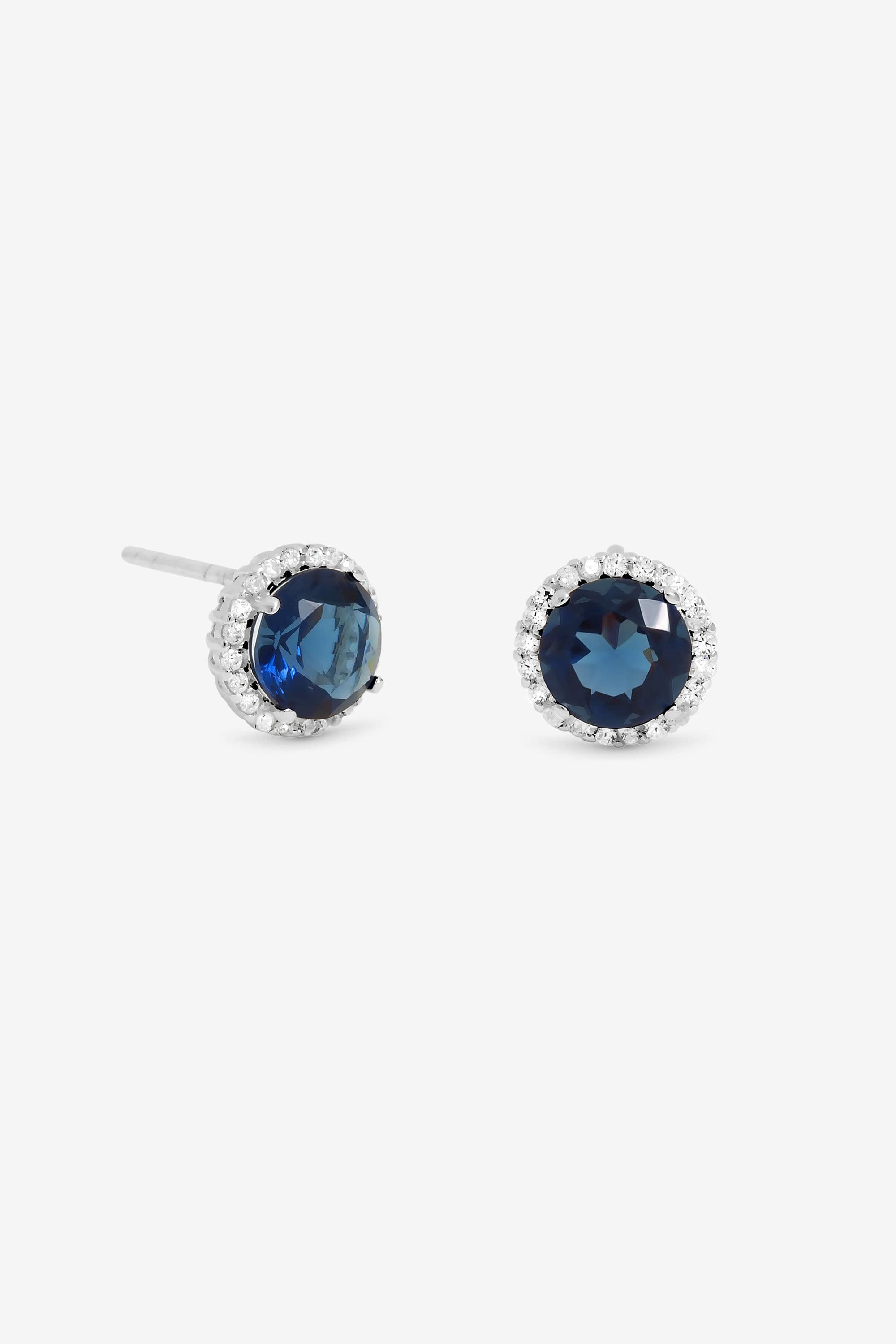 Sterling 925 Cubic Zirconia Sapphire Halo Stud Earrings