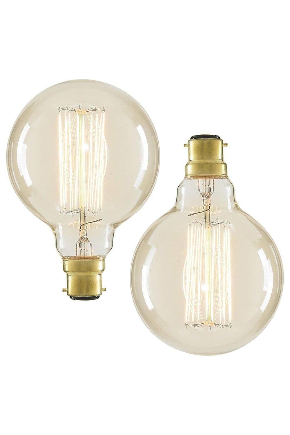 Pack 2 40W B22 Bayonet Cap Vintage Globe Bulb