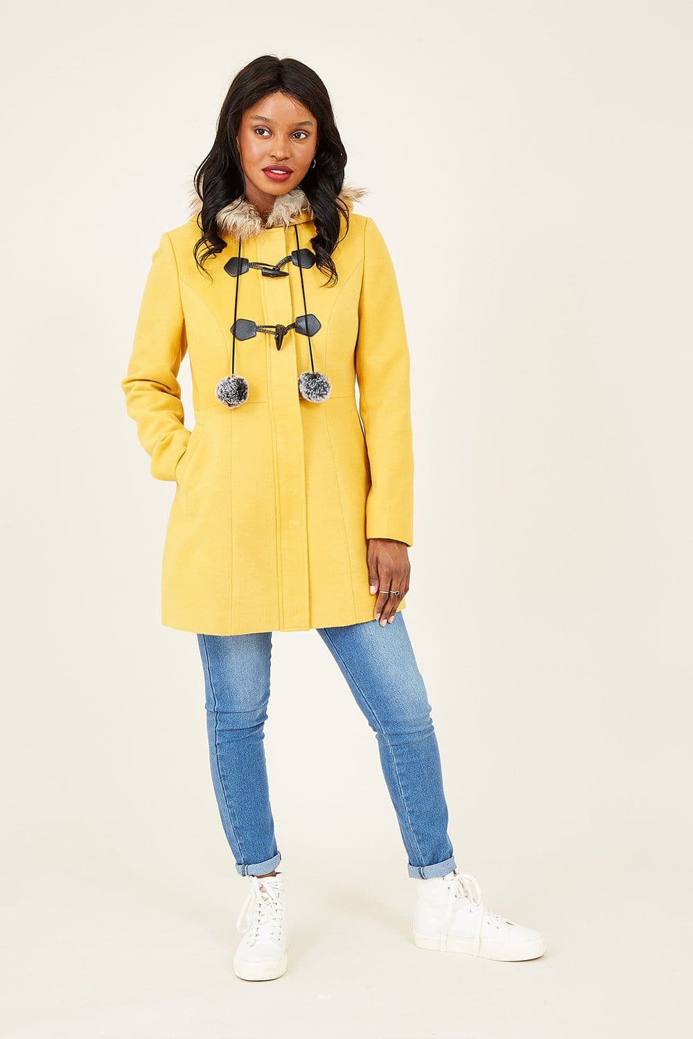 Mustard Hooded Duffle Coat