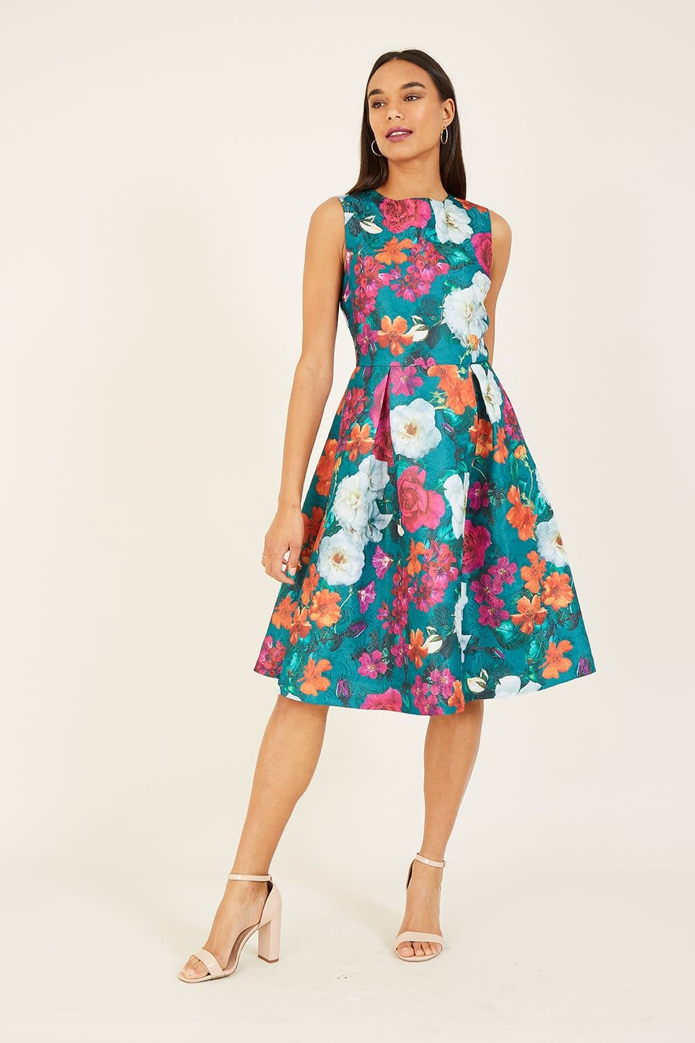 Yumi Women's Green Floral 'Karina' Skater Dress | Size: 10